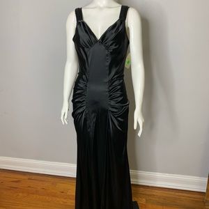 Formal evening gown | Black satin | shawl